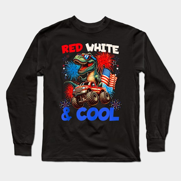 Red white and cool dinosaur for 4th of july Long Sleeve T-Shirt by Dreamsbabe